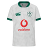 The Youth Ireland 25/26 Alternate Pro Jersey by Canterbury is a white youth rugby jersey with green trim, featuring the IRFU and Canterbury logos plus a Vodafone sponsor on the front.