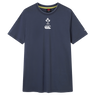 The Ireland 26/27 Summer Tour Team Cotton T-Shirt by Canterbury is a navy short-sleeve tee featuring the IRFU and Canterbury logos—ideal for fans supporting the team this summer.