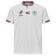 Show your support in the Ireland WRWC25 Replica Alternate Jersey by Canterbury, featuring white fabric with maroon trim and Women's Six Nations, Canterbury, and IRFU logos—a must-have for Rugby World Cup 2025 fans.