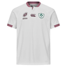 Show your support in the Ireland WRWC25 Replica Alternate Jersey by Canterbury, featuring white fabric with maroon trim and Women's Six Nations, Canterbury, and IRFU logos—a must-have for Rugby World Cup 2025 fans.