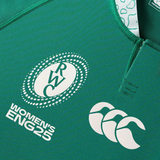 The Women's Ireland WRWC25 Replica Home Jersey by Canterbury features the Rugby World Cup Women's ENG25 logo and Canterbury branding—a perfect replica for fans.