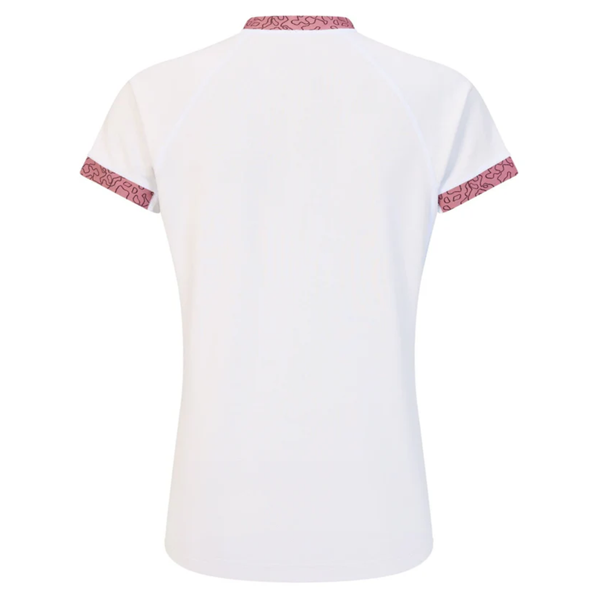 Back view of the Women's Ireland WRWC25 Replica Alternate Jersey by Canterbury, featuring a plain white design with pink patterned trim on the collar and sleeve cuffs, inspired by Ireland’s Women’s Rugby World Cup kit.