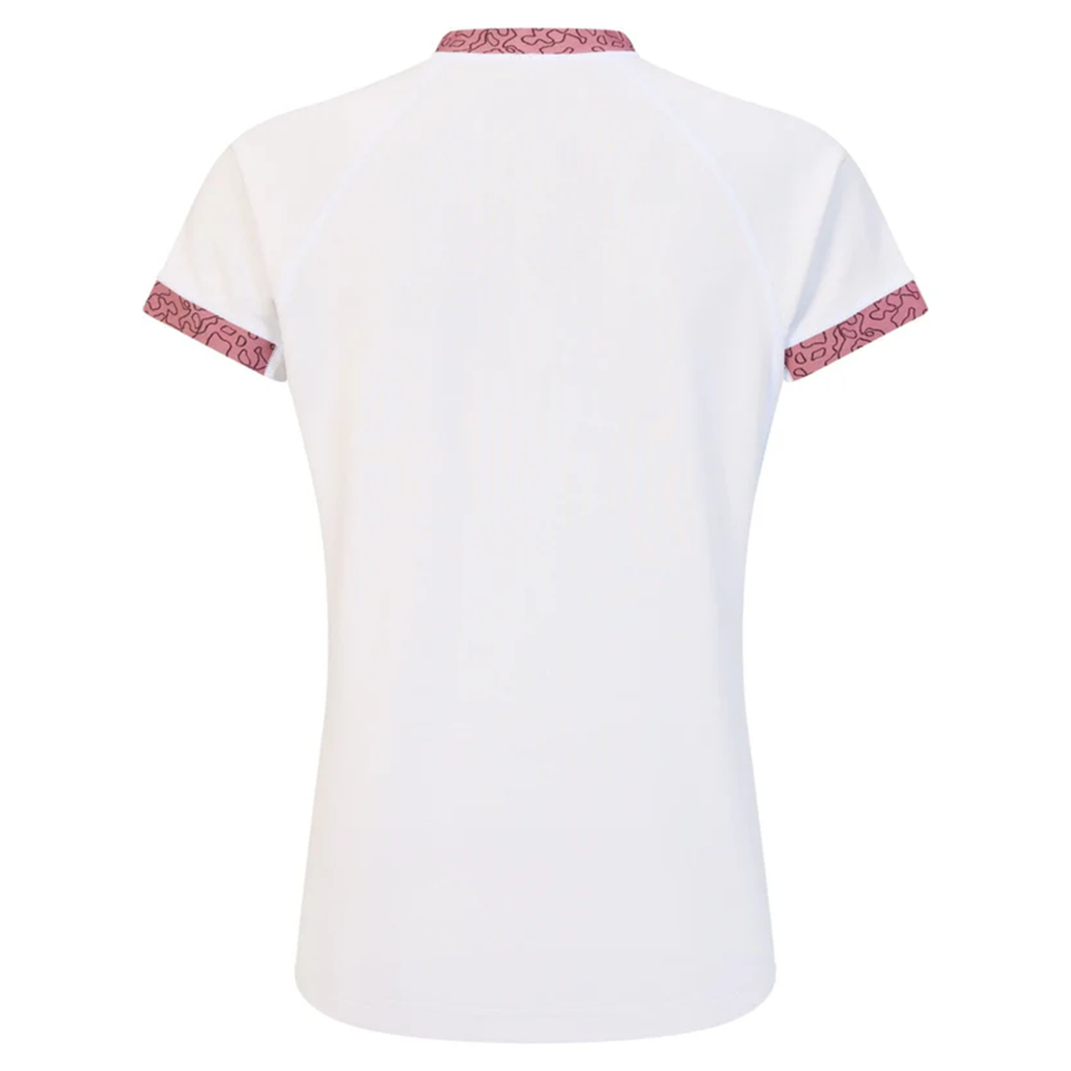 Back view of the Women's Ireland WRWC25 Replica Alternate Jersey by Canterbury, featuring a plain white design with pink patterned trim on the collar and sleeve cuffs, inspired by Ireland’s Women’s Rugby World Cup kit.