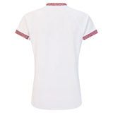 Back view of the Women's Ireland WRWC25 Replica Alternate Jersey by Canterbury, featuring a plain white design with pink patterned trim on the collar and sleeve cuffs, inspired by Ireland’s Women’s Rugby World Cup kit.