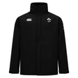 The Canterbury Ireland 25/26 Water Resistant Insulated Jacket is black with a high collar and features the Canterbury logo on the right chest and IRFU logo on the left.