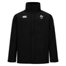 The Canterbury Ireland 25/26 Water Resistant Insulated Jacket is black with a high collar and features the Canterbury logo on the right chest and IRFU logo on the left.