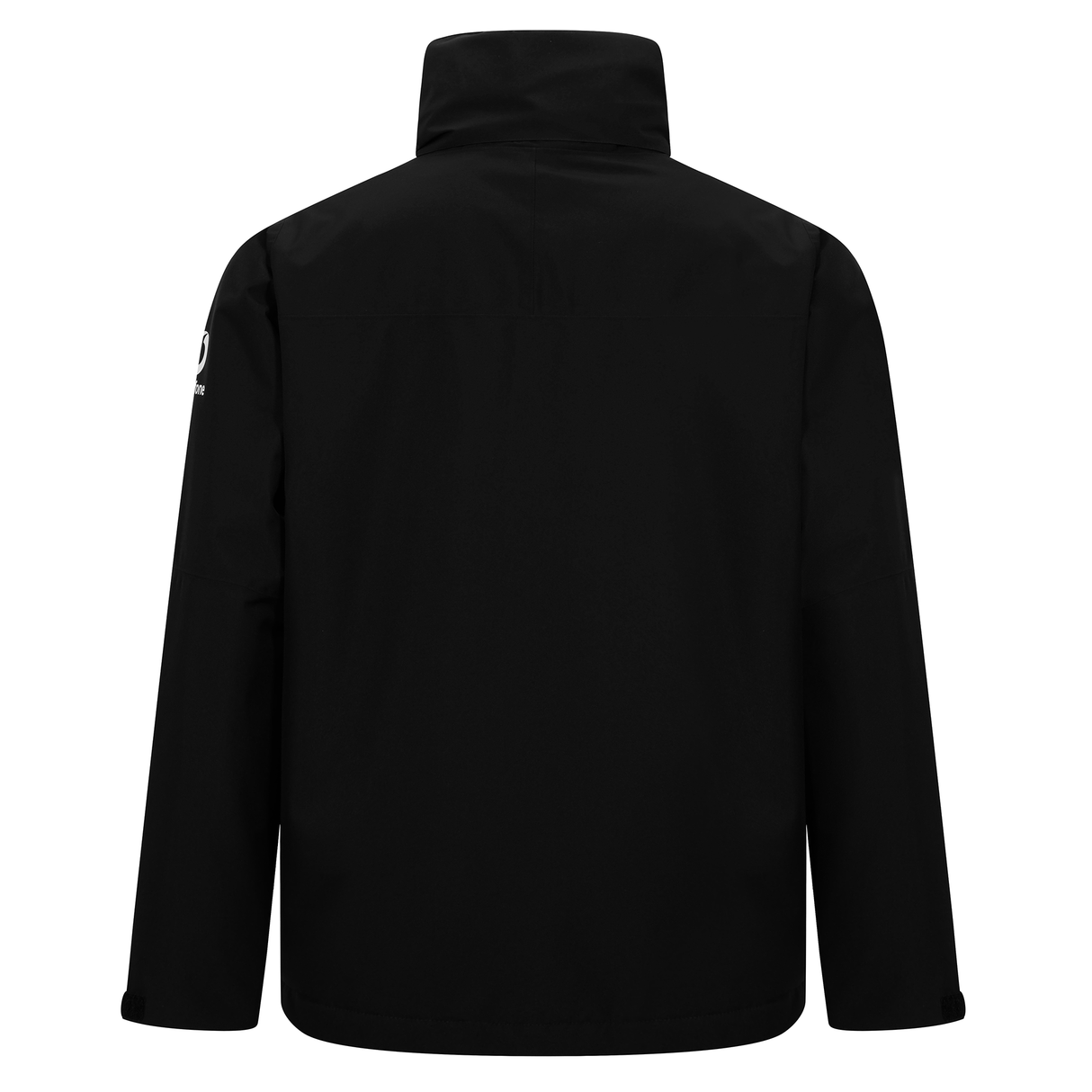 The Canterbury Ireland 25/26 Water Resistant Insulated Jacket in black is shown from the back, with long sleeves, a high collar, and a small white logo on the left sleeve.