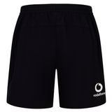 The Ireland 25/26 Gym Training Short by Canterbury features an elastic waistband and a white Vodafone logo on the lower right leg. Ideal for gym sessions or rugby training, these black IRFU shorts combine comfort and style.