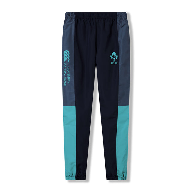 The Ireland 26 Legends 32″ Trackpant by Canterbury features navy, teal, and grey color blocks, an elastic waistband and cuffs, and comes with the Canterbury and IRFU logos on the front.