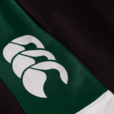 Close-up of the green and black Ireland Legends 7" Shorts by Canterbury, featuring a white Canterbury logo with three claw-like shapes.