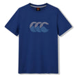 The Canterbury Fundamentals T-shirt by Canterbury is a blue short-sleeve shirt with a bold white “CCC” logo on the chest, ideal for athletic casual outfits or as a timeless rugby t-shirt.