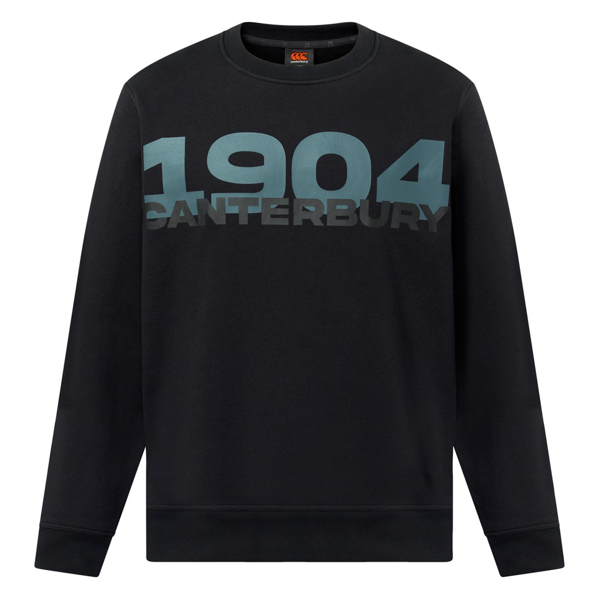 The EVERYDAY GFX CREW SWEATER by Canterbury features "1904 Canterbury" in bold blue-gray letters across the chest—ideal for everyday comfort.