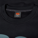 Close-up of a black Canterbury shirt collar with a visible label showing size L and made in China—ideal for daily wear or pairing with your Canterbury EVERYDAY GFX CREW SWEATER.