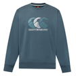 The Canterbury EVERYDAY GFX CREW SWEATER features a blue design with white and teal logo plus "Canterbury" text on the front—ideal for daily wear.