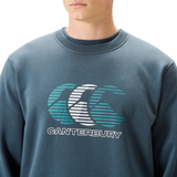 A person wearing the Canterbury EVERYDAY GFX CREW SWEATER, featuring the Canterbury logo and brand name on the front—a perfect choice for everyday wear.