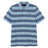 The Canterbury Yarn Stripe Polo by Canterbury is a short-sleeved rugby polo shirt featuring wide horizontal blue and light blue stripes, a traditional collar, and three white buttons on the placket, capturing the classic rugby style.