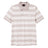 The Canterbury Yarn Stripe Polo by Canterbury features short sleeves, horizontal beige and white stripes, a classic collar with three buttons, and a subtle white logo on the upper left chest—making it an ideal choice for those seeking timeless rugby-inspired style.