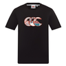 The Canterbury Uglies Logo T-shirt is a black, short-sleeve cotton-blend tee featuring a multicolored Uglies logo on the chest and a small neckline tag, inspired by classic Canterbury rugby shirt style.
