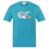 The Canterbury Uglies Logo T-shirt by Canterbury is a turquoise cotton blend tee, featuring a multicolored stylized wave logo with stripes and patterns on the chest, inspired by the classic Uglies design.