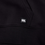 Close-up of the Canterbury Uglies Logo Hoodie in black, highlighting a stitched Canterbury brand tag and visible seam details.