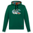 The Canterbury Uglies Logo Hoodie features a green design, black drawstrings, front kangaroo pocket, multicolored striped chest logo, and patterned inner hood—ideal for rugby fans.