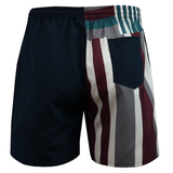 The Canterbury Uglies Harletic Short by Canterbury features a solid navy left side, a right side with vertical maroon, white, gray, and green stripes, and a navy back pocket.