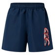 The Canterbury Uglies 5" Tactic Short by Canterbury features a navy blue color, elastic waistband, and a vibrant multicolored graphic on the left leg—ideal durable shorts for rugby training or daily workouts.