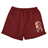 Canterbury Uglies 5" Tactic Short by Canterbury in maroon, featuring an abstract orange, blue, and white graphic on the right leg, shown on a white background.