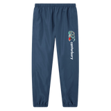 The Uglies 32" Stadium Pant by Canterbury features a navy blue design with elastic waistband and cuffs, plus a vibrant logo on the left thigh—rugby pants made for top performance both on and off the field.