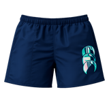 The Canterbury Women's Uglies Tactic Short features an elastic waistband and a bold teal and pink abstract logo on navy, inspired by the iconic Canterbury Uglies design.