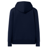 The Canterbury Youth Uglies Logo Hoodie, shown from the back in plain navy blue, features long sleeves with ribbed cuffs and hem, and is inspired by a classic rugby style for a sporty look.