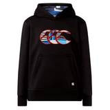 Canterbury Youth Uglies Logo Hoodie by Canterbury—a black hoodie featuring a vibrant, embroidered Uglies logo on the chest and a front kangaroo pocket, shown against a white background—ideal for bringing rugby flair to any youth rugby hoodie collection.