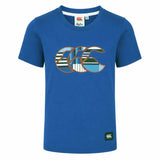 The Youth Canterbury Uglies Logo T-shirt by Canterbury is a blue, short-sleeve rugby tee crafted from comfortable cotton, featuring a large patterned Canterbury logo on the chest and a small black logo tag near the hem.