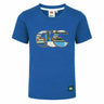 The Youth Canterbury Uglies Logo T-shirt by Canterbury is a blue, short-sleeve rugby tee crafted from comfortable cotton, featuring a large patterned Canterbury logo on the chest and a small black logo tag near the hem.