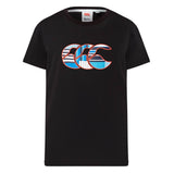 The Canterbury Youth Uglies Logo T-shirt is a black short-sleeve tee featuring a bold, stylized "CCC" logo with blue, white, and red patterns on the chest, inspired by the iconic Canterbury Uglies design—making it an ideal rugby t-shirt for active kids.