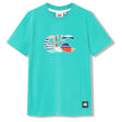 The Youth Canterbury Uglies Logo T-shirt by Canterbury is a turquoise short-sleeve kids tee, featuring a multicolored striped "CCC" logo on the chest and a small black Canterbury label near the hem, inspired by the playful style of the Canterbury Uglies collection.