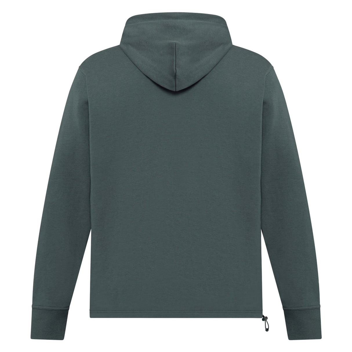 The back view displays the Canterbury FORCE HOODIE, an athletic hoodie in plain dark green with long sleeves and a zipper detail near the bottom hem.
