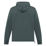 The back view displays the Canterbury FORCE HOODIE, an athletic hoodie in plain dark green with long sleeves and a zipper detail near the bottom hem.