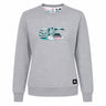 The Canterbury Women's Uglies Logo Crew Sweatshirt features a light grey crewneck design with a vibrant multicolored striped "CCC" logo on the chest, taking inspiration from the iconic Canterbury Uglies sweatshirt. Finished with a small black logo patch on the lower left hem, this must-have women's rugby sweatshirt by Canterbury blends laidback style and athletic heritage.
