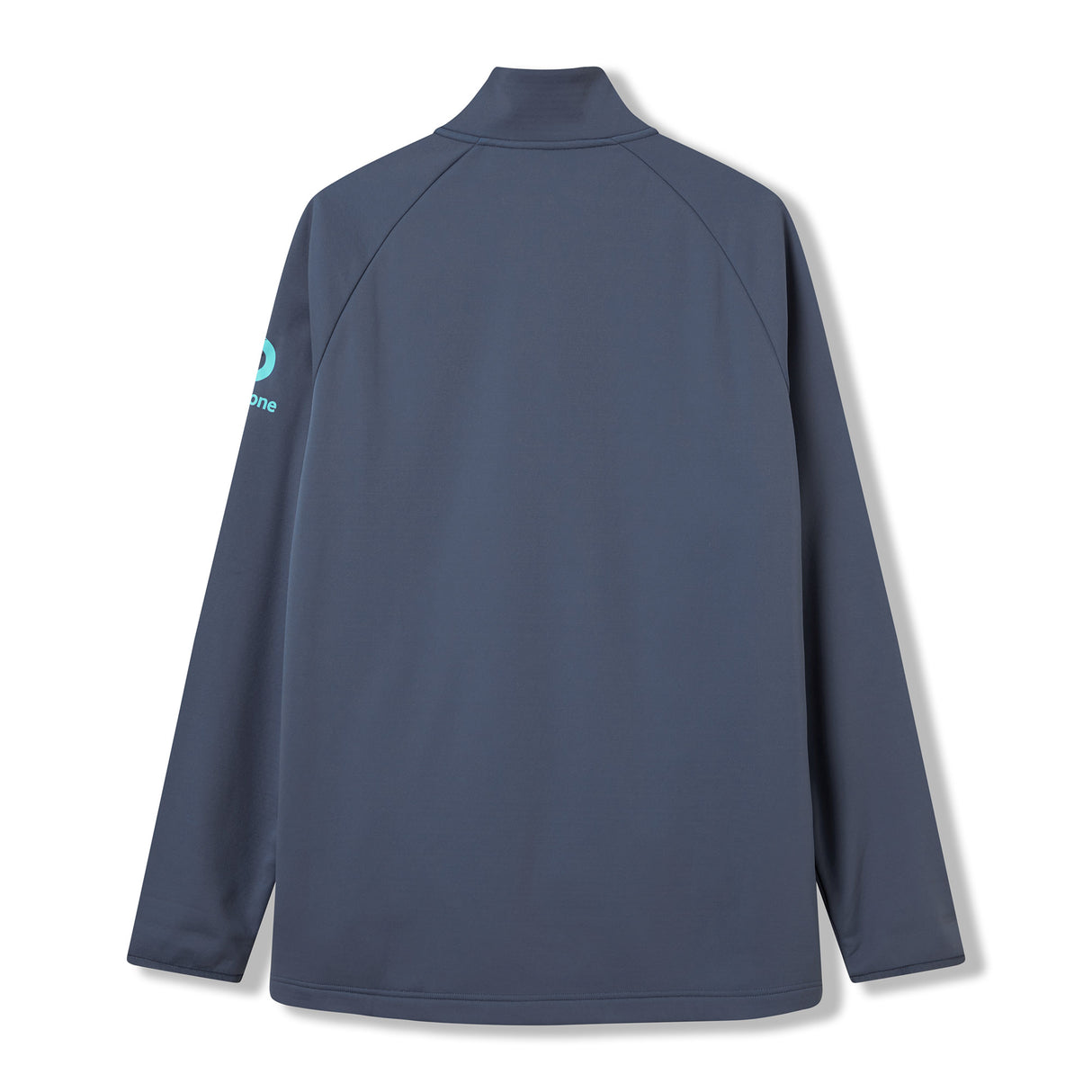The Ireland 26 1/4 Zip Training Top by Canterbury, shown from the back in dark gray with long sleeves, features a minimalist design and a small blue logo on the right sleeve. Inspired by Ireland rugby training apparel, this Canterbury top incorporates advanced Thermoreg technology to deliver extra warmth and comfort.