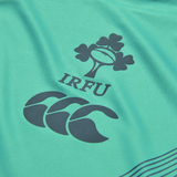Close-up of the Ireland 26/27 Summer Tour Superlight Training Tank by Canterbury, featuring the IRFU logo above the Canterbury brand—ideal for fans seeking an official lightweight Ireland training tank.