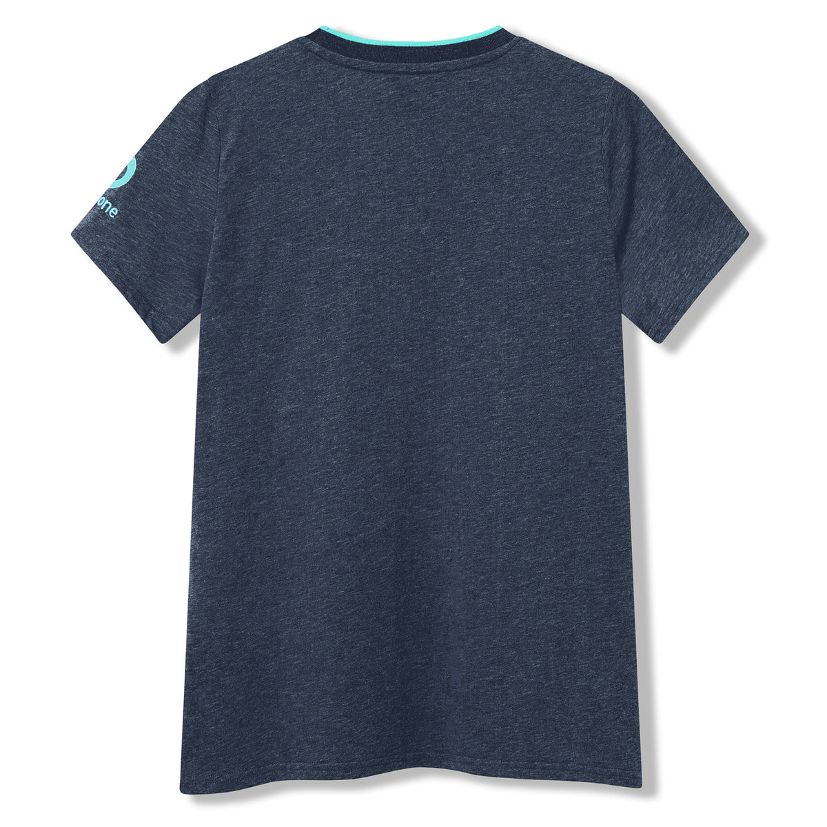 The image displays the back view of the Women’s Ireland 26 Cotton T-shirt by Canterbury in navy blue, featuring short sleeves and a small light blue Canterbury logo printed on the left sleeve.