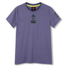 The Women’s Ireland 26 Cotton T-shirt by Canterbury is a purple short-sleeve cotton t-shirt for women, featuring the Ireland Rugby Football Union and Canterbury logos on the chest and sleeve, displayed laid flat on a white background.