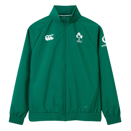 Show your support with the Women’s Ireland 26 Anthem Jacket by Canterbury—a stylish green zip-up sports jacket featuring Ireland rugby logos on the chest and sleeve, elastic cuffs and hem, and a high collar.
