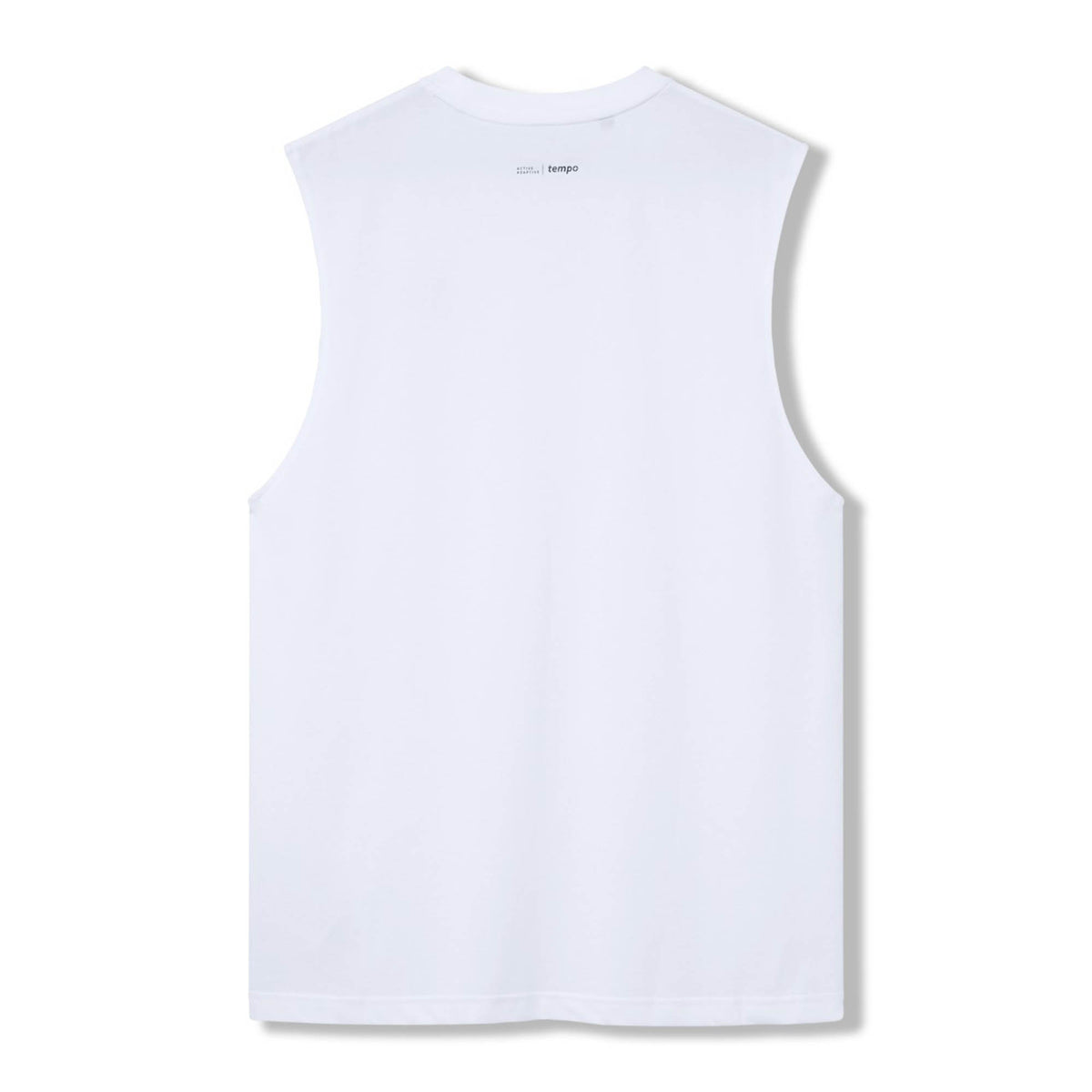 Sleeveless white Canterbury Tempo+ GFX Training Tank shown from the back, featuring a clean design with a small printed label near the neckline—ideal as a lightweight workout top or essential Canterbury training wear.