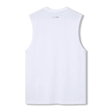 Sleeveless white Canterbury Tempo+ GFX Training Tank shown from the back, featuring a clean design with a small printed label near the neckline—ideal as a lightweight workout top or essential Canterbury training wear.