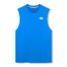 The Canterbury Tempo+ GFX Training Tank is a sleeveless, bright blue athletic tank top featuring a small white Canterbury logo on the left chest, shown laid flat on a white background.