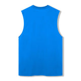 A Canterbury Tempo+ GFX Training Tank, sleeveless and bright blue, is laid flat and displayed from the back against a white background.