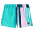 The Canterbury Uglies Harletic Short features one solid teal leg, a striped teal/navy/white/pink leg, an elastic waistband, and a small black logo patch—bringing a modern color-blocked update to classic swim shorts.