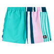 The Canterbury Uglies Harletic Short features one solid teal leg, a striped teal/navy/white/pink leg, an elastic waistband, and a small black logo patch—bringing a modern color-blocked update to classic swim shorts.